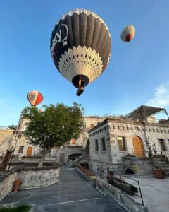 Hotel with hot air ballon with lavender garden 